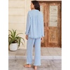image:imageFlygo Womens Striped 2 Piece Pajama Sets Ruffle Cotton Sleepwear  Long Sleeve Button Down V Neck Notch Collar Straight Leg Elastic Waist with Drawstring Pockets Cute Y2K Pjs Lounge SetsBlue