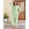 image:imageFlygo Womens Striped 2 Piece Pajama Sets Ruffle Cotton Sleepwear  Long Sleeve Button Down V Neck Notch Collar Straight Leg Elastic Waist with Drawstring Pockets Cute Y2K Pjs Lounge SetsLightgreen