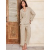 image:imageFlygo Womens Striped 2 Piece Pajama Sets Ruffle Cotton Sleepwear  Long Sleeve Button Down V Neck Notch Collar Straight Leg Elastic Waist with Drawstring Pockets Cute Y2K Pjs Lounge SetsKhaki