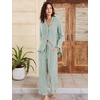 image:imageFlygo Womens Striped 2 Piece Pajama Sets Ruffle Cotton Sleepwear  Long Sleeve Button Down V Neck Notch Collar Straight Leg Elastic Waist with Drawstring Pockets Cute Y2K Pjs Lounge SetsDarkgreen