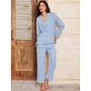 image:imageFlygo Womens Striped 2 Piece Pajama Sets Ruffle Cotton Sleepwear  Long Sleeve Button Down V Neck Notch Collar Straight Leg Elastic Waist with Drawstring Pockets Cute Y2K Pjs Lounge SetsBlue
