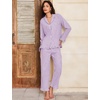 image:imageFlygo Womens Striped 2 Piece Pajama Sets Ruffle Cotton Sleepwear  Long Sleeve Button Down V Neck Notch Collar Straight Leg Elastic Waist with Drawstring Pockets Cute Y2K Pjs Lounge SetsPurple