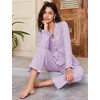 image:imageFlygo Womens Striped 2 Piece Pajama Sets Ruffle Cotton Sleepwear  Long Sleeve Button Down V Neck Notch Collar Straight Leg Elastic Waist with Drawstring Pockets Cute Y2K Pjs Lounge SetsPurple
