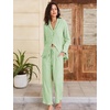 image:imageFlygo Womens Striped 2 Piece Pajama Sets Ruffle Cotton Sleepwear  Long Sleeve Button Down V Neck Notch Collar Straight Leg Elastic Waist with Drawstring Pockets Cute Y2K Pjs Lounge SetsLightgreen