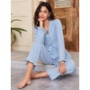 image:imageFlygo Womens Striped 2 Piece Pajama Sets Ruffle Cotton Sleepwear  Long Sleeve Button Down V Neck Notch Collar Straight Leg Elastic Waist with Drawstring Pockets Cute Y2K Pjs Lounge SetsBlue