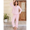 image:imageFlygo Womens Striped 2 Piece Pajama Sets Ruffle Cotton Sleepwear  Long Sleeve Button Down V Neck Notch Collar Straight Leg Elastic Waist with Drawstring Pockets Cute Y2K Pjs Lounge SetsPink