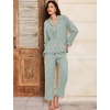 image:imageFlygo Womens Striped 2 Piece Pajama Sets Ruffle Cotton Sleepwear  Long Sleeve Button Down V Neck Notch Collar Straight Leg Elastic Waist with Drawstring Pockets Cute Y2K Pjs Lounge SetsDarkgreen
