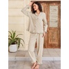 image:imageFlygo Womens Striped 2 Piece Pajama Sets Ruffle Cotton Sleepwear  Long Sleeve Button Down V Neck Notch Collar Straight Leg Elastic Waist with Drawstring Pockets Cute Y2K Pjs Lounge SetsKhaki