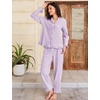 image:imageFlygo Womens Striped 2 Piece Pajama Sets Ruffle Cotton Sleepwear  Long Sleeve Button Down V Neck Notch Collar Straight Leg Elastic Waist with Drawstring Pockets Cute Y2K Pjs Lounge SetsPurple