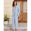 image:imageFlygo Womens Striped 2 Piece Pajama Sets Ruffle Cotton Sleepwear  Long Sleeve Button Down V Neck Notch Collar Straight Leg Elastic Waist with Drawstring Pockets Cute Y2K Pjs Lounge SetsBlue