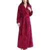 image:imageFlygo Womens Winter Fleece Plush Bathrobe Long Cotton Flannel Sleepwear Belted XSmall Wine Red