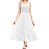 image:imageFlygo Womens Elastic High Waist Flowy Pleated Midi Skirt  Lightweight Chiffon Fabric Stretch Smocked High Waist Flowy Pleated Silhouette Elegant Midi Length for Office Daily WearWhite