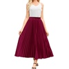 image:imageFlygo Womens Elastic High Waist Flowy Pleated Midi Skirt  Lightweight Chiffon Fabric Stretch Smocked High Waist Flowy Pleated Silhouette Elegant Midi Length for Office Daily WearWine