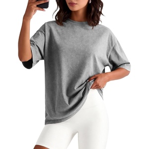 image:imageFlygo Oversized Tshirts for Women Vintage Cotton Crewneck Short Sleeve  Casual Summer Shirts for Women Basic Loose Fit Tees Soft Breathable Cotton Workout Tops Easy Match Daily OutfitsGrey