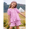 image:imageFlygo Girls Cotton Gingham Sets Cute Summer Outfits Shorts Set 514 YearsRose Red