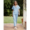 image:imageFlygo Womens Gingham Cotton Pajamas Set Babydoll Pj Pants Lounge SetsBlue