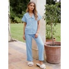 image:imageFlygo Womens Gingham Cotton Pajamas Set Babydoll Pj Pants Lounge SetsBlue