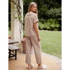 image:imageFlygo Womens Gingham Cotton Pajamas Set Babydoll Pj Pants Lounge SetsBrown
