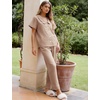 image:imageFlygo Womens Gingham Cotton Pajamas Set Babydoll Pj Pants Lounge SetsBrown