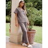 image:imageFlygo Womens Gingham Cotton Pajamas Set Babydoll Pj Pants Lounge SetsCoffee