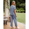 image:imageFlygo Womens Gingham Cotton Pajamas Set Babydoll Pj Pants Lounge SetsNavy