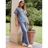 image:imageFlygo Womens Gingham Cotton Pajamas Set Babydoll Pj Pants Lounge SetsNavy