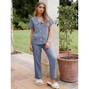 image:imageFlygo Womens Gingham Cotton Pajamas Set Babydoll Pj Pants Lounge SetsNavy
