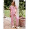 image:imageFlygo Womens Gingham Cotton Pajamas Set Babydoll Pj Pants Lounge SetsPink