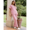 image:imageFlygo Womens Gingham Cotton Pajamas Set Babydoll Pj Pants Lounge SetsPink