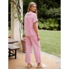 image:imageFlygo Womens Gingham Cotton Pajamas Set Babydoll Pj Pants Lounge SetsPink