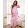 image:imageFlygo Womens Gingham Pajama Sets Puff Sleeve 2 Piece Lounge Pj Sets  100 Cotton Short Sleeve Button Down V Neck Ruffle Hem High Waist Drawstring Pants with Pockets for Bridal PostpartumPink
