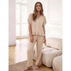 image:imageFlygo Womens Gingham Pajama Sets Puff Sleeve 2 Piece Lounge Pj Sets  100 Cotton Short Sleeve Button Down V Neck Ruffle Hem High Waist Drawstring Pants with Pockets for Bridal PostpartumBrown