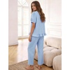 image:imageFlygo Womens Gingham Pajama Sets Puff Sleeve 2 Piece Lounge Pj Sets  100 Cotton Short Sleeve Button Down V Neck Ruffle Hem High Waist Drawstring Pants with Pockets for Bridal PostpartumBlue