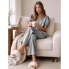 image:imageFlygo Womens Gingham Pajama Sets Puff Sleeve 2 Piece Lounge Pj Sets  100 Cotton Short Sleeve Button Down V Neck Ruffle Hem High Waist Drawstring Pants with Pockets for Bridal PostpartumBlack