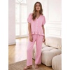 image:imageFlygo Womens Gingham Pajama Sets Puff Sleeve 2 Piece Lounge Pj Sets  100 Cotton Short Sleeve Button Down V Neck Ruffle Hem High Waist Drawstring Pants with Pockets for Bridal PostpartumPink