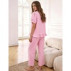 image:imageFlygo Womens Gingham Pajama Sets Puff Sleeve 2 Piece Lounge Pj Sets  100 Cotton Short Sleeve Button Down V Neck Ruffle Hem High Waist Drawstring Pants with Pockets for Bridal PostpartumPink