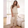 image:imageFlygo Womens Gingham Pajama Sets Puff Sleeve 2 Piece Lounge Pj Sets  100 Cotton Short Sleeve Button Down V Neck Ruffle Hem High Waist Drawstring Pants with Pockets for Bridal PostpartumBrown