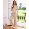 image:imageFlygo Womens Gingham Pajama Sets Puff Sleeve 2 Piece Lounge Pj Sets  100 Cotton Short Sleeve Button Down V Neck Ruffle Hem High Waist Drawstring Pants with Pockets for Bridal PostpartumBrown