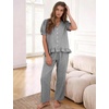 image:imageFlygo Womens Gingham Pajama Sets Puff Sleeve 2 Piece Lounge Pj Sets  100 Cotton Short Sleeve Button Down V Neck Ruffle Hem High Waist Drawstring Pants with Pockets for Bridal PostpartumBlack