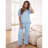 image:imageFlygo Womens Gingham Pajama Sets Puff Sleeve 2 Piece Lounge Pj Sets  100 Cotton Short Sleeve Button Down V Neck Ruffle Hem High Waist Drawstring Pants with Pockets for Bridal PostpartumBlue