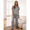 image:imageFlygo Womens Gingham Pajama Sets Puff Sleeve 2 Piece Lounge Pj Sets  100 Cotton Short Sleeve Button Down V Neck Ruffle Hem High Waist Drawstring Pants with Pockets for Bridal PostpartumBlack