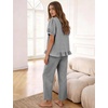 image:imageFlygo Womens Gingham Pajama Sets Puff Sleeve 2 Piece Lounge Pj Sets  100 Cotton Short Sleeve Button Down V Neck Ruffle Hem High Waist Drawstring Pants with Pockets for Bridal PostpartumBlack