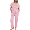 image:imageFlygo Womens Gingham Cotton Pajamas Set Babydoll Pj Pants Lounge SetsPink