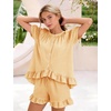 image:imageFlygo Cotton Pajamas for Women Gingham Set Lounge Sets  100 Cotton Plaid Babydoll Top Relaxed Fit Puff Sleeve Shorts Pockets Summer Sleepwear Vacation Wedding PartiesKumquat