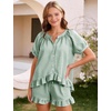 image:imageFlygo Cotton Pajamas for Women Gingham Set Lounge Sets  100 Cotton Plaid Babydoll Top Relaxed Fit Puff Sleeve Shorts Pockets Summer Sleepwear Vacation Wedding PartiesGreen