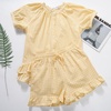 image:imageFlygo Cotton Pajamas for Women Gingham Set Lounge Sets  100 Cotton Plaid Babydoll Top Relaxed Fit Puff Sleeve Shorts Pockets Summer Sleepwear Vacation Wedding PartiesYellow
