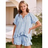 image:imageFlygo Cotton Pajamas for Women Gingham Set Lounge Sets  100 Cotton Plaid Babydoll Top Relaxed Fit Puff Sleeve Shorts Pockets Summer Sleepwear Vacation Wedding PartiesBlue