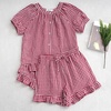 image:imageFlygo Cotton Pajamas for Women Gingham Set Lounge Sets  100 Cotton Plaid Babydoll Top Relaxed Fit Puff Sleeve Shorts Pockets Summer Sleepwear Vacation Wedding PartiesWine Red