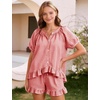 image:imageFlygo Cotton Pajamas for Women Gingham Set Lounge Sets  100 Cotton Plaid Babydoll Top Relaxed Fit Puff Sleeve Shorts Pockets Summer Sleepwear Vacation Wedding PartiesWatermelon