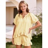 image:imageFlygo Cotton Pajamas for Women Gingham Set Lounge Sets  100 Cotton Plaid Babydoll Top Relaxed Fit Puff Sleeve Shorts Pockets Summer Sleepwear Vacation Wedding PartiesYellow